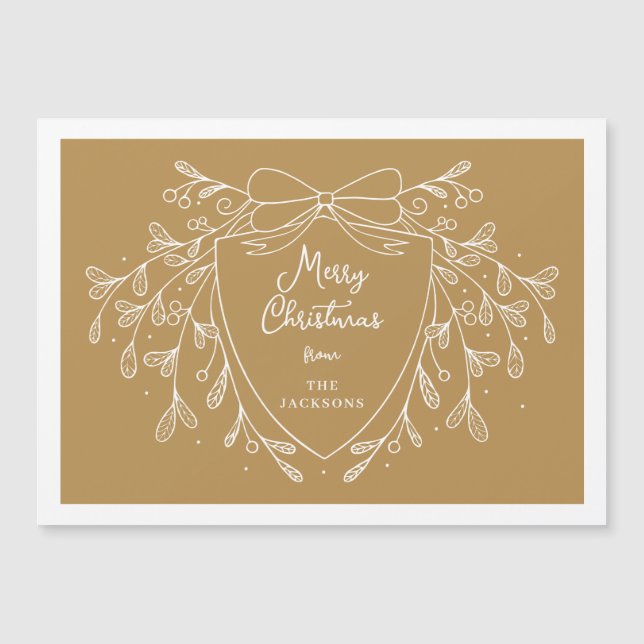 Christmas crest gold white line art mistletoe magnetic invitation (Front)
