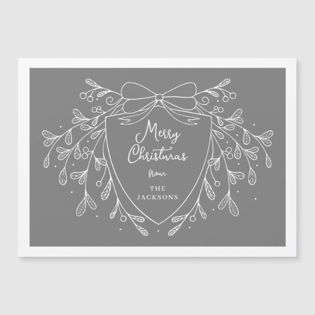 Christmas crest grey white line art mistletoe magnetic invitation (Front)