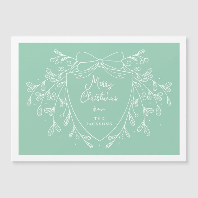 Christmas crest mint white line art mistletoe magnetic invitation (Front)