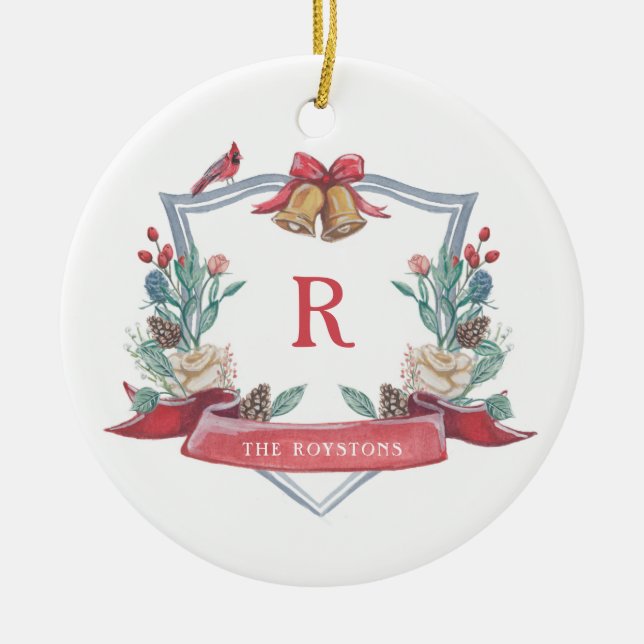 Christmas Crest - Monogram - Newlywed Ornament (Front)