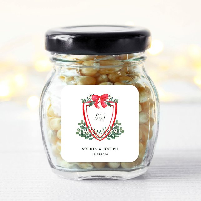 Christmas Crest | Whimsical Holiday Wedding Square Sticker (Creator Uploaded)