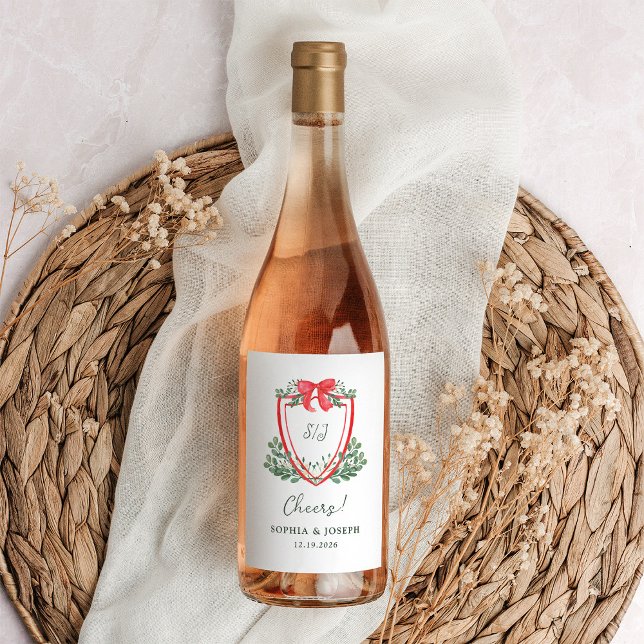 Christmas Crest | Whimsical Holiday Wedding Wine Label (Creator Uploaded)