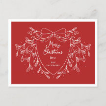 Christmas crest with mistletoe festive red & white