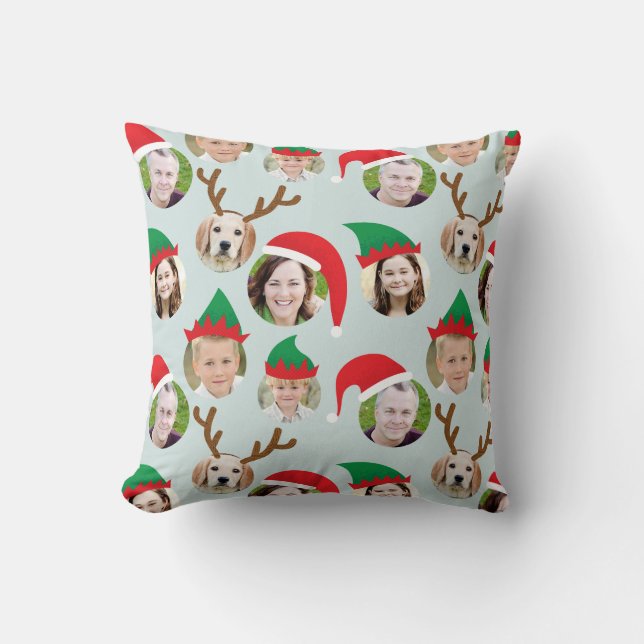 Christmas Crew Custom Six Photo Funny Holiday Gift Cushion (Front)