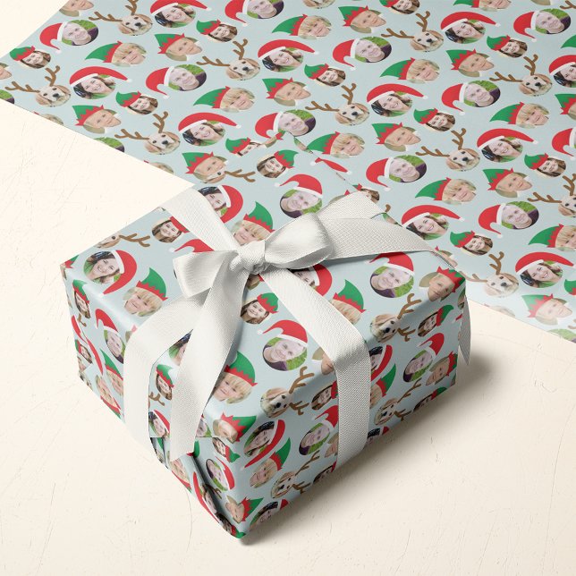 Christmas Crew Custom Six Photo Funny Holiday Gift Wrapping Paper (Creator Uploaded)
