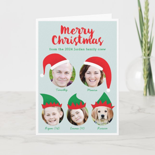 Christmas Crew Family of Five Photo Holiday Card (Front)