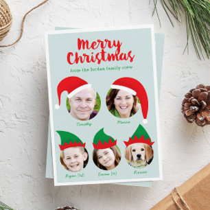 Christmas Crew Family of Five Photo Holiday Card