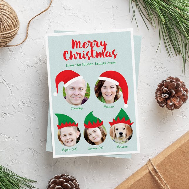 Christmas Crew Family of Five Photo Holiday Card (Creator Uploaded)