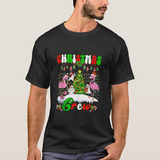 Christmas Crew Flamingo cute Ghost Pine Tree Xmas  T-Shirt (Front)