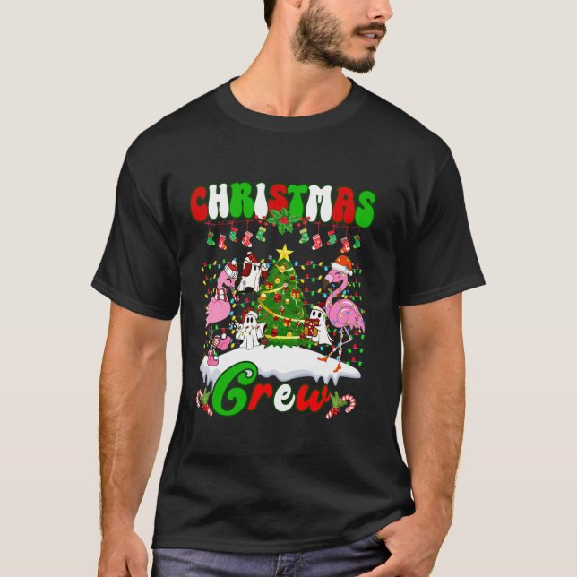 Christmas Crew Flamingo cute Ghost Pine Tree Xmas  T-Shirt (Front)