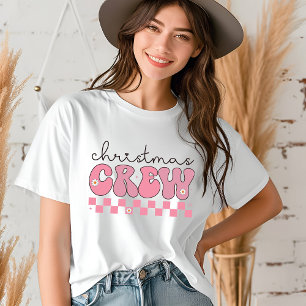 Christmas Crew Groovy Retro Pink Typography Tri-Blend Shirt
