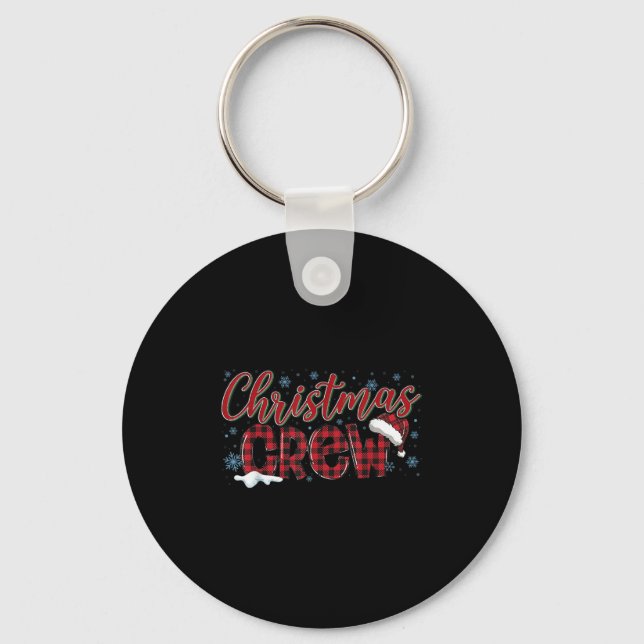 Christmas Crew Red Plaid Matching Family Group Squ Key Ring (Front)