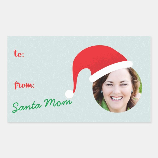 Christmas Crew Santa Hat Photo Holiday Gift Label (Front)