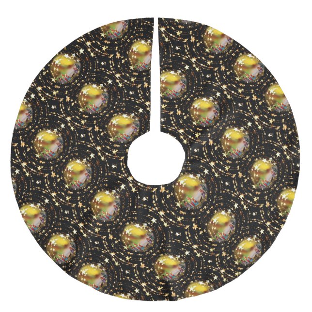 Christmas Crib Nativity Scene Baubles Star Pattern Brushed Polyester Tree Skirt (Front)