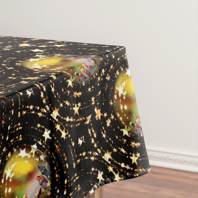 Christmas Crib Nativity Scene Baubles Star Pattern Tablecloth (In Situ)