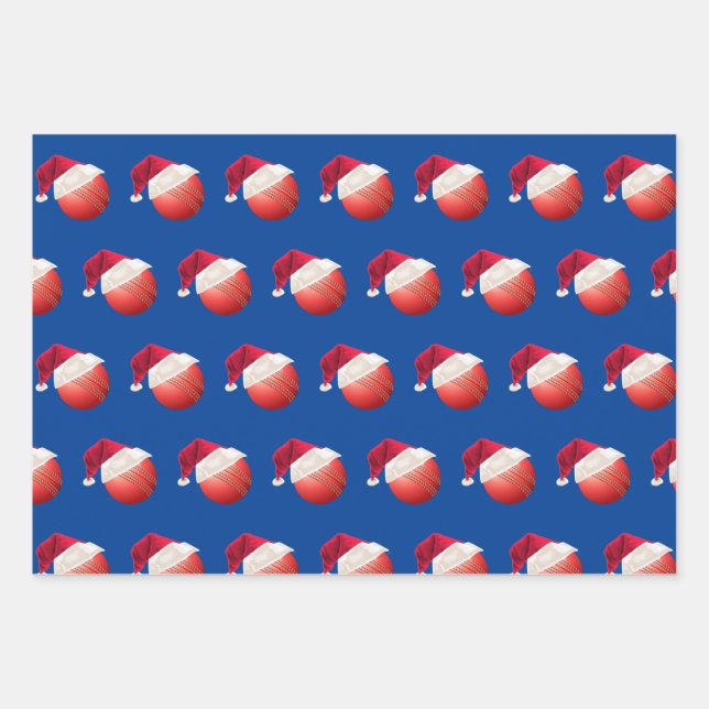 Christmas Cricket Ball Sports Santa Holiday Wrapping Paper Sheet (Front)