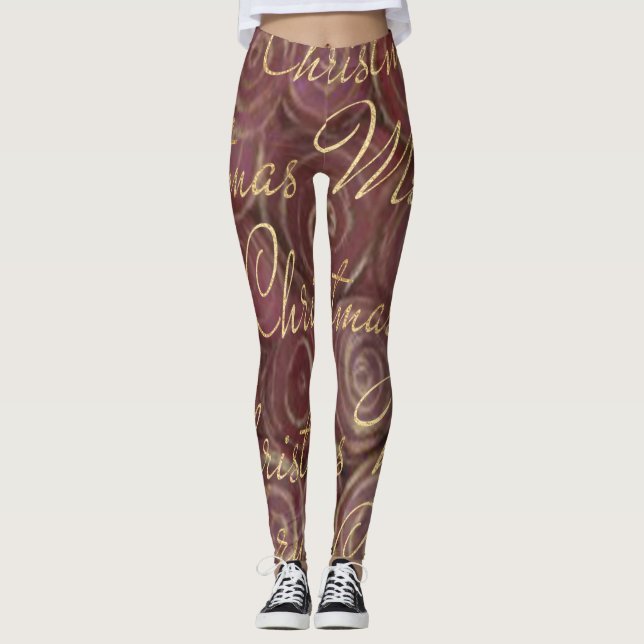 Christmas Crimson and Gold Leggings (Front)