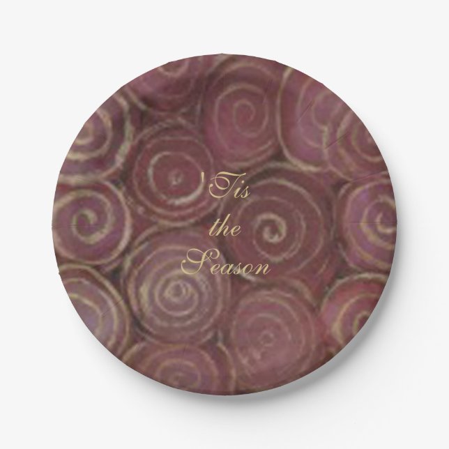 Christmas Crimson and Gold Paper Plate (Front)
