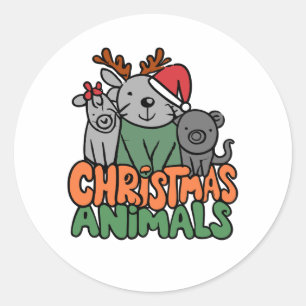 Christmas Critter Friends Festive Gathering Classic Round Sticker