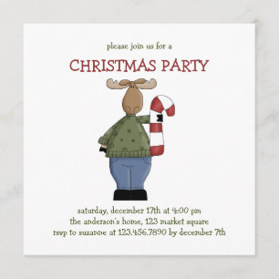 Christmas Critters · Moose & Candy Cane Invitation