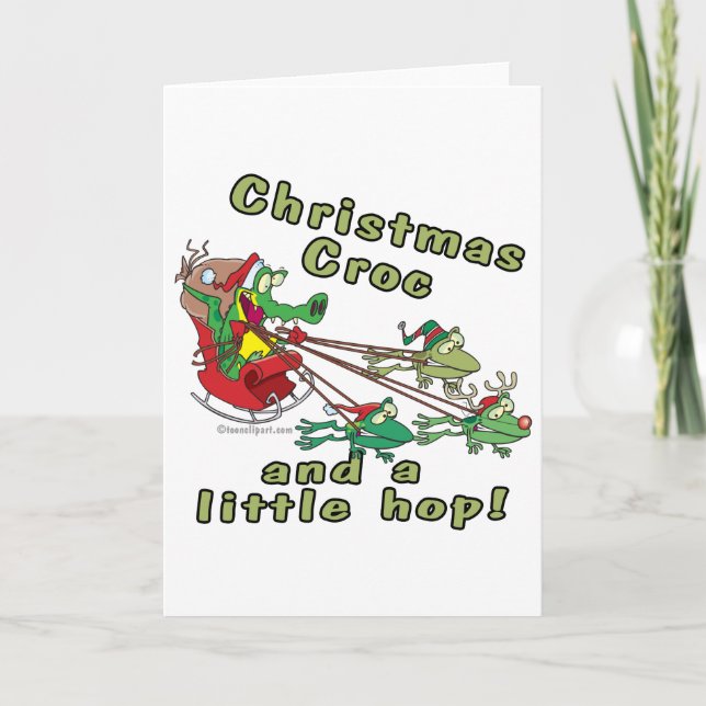 christmas croc a little hop frogs and crocodile holiday card (Front)