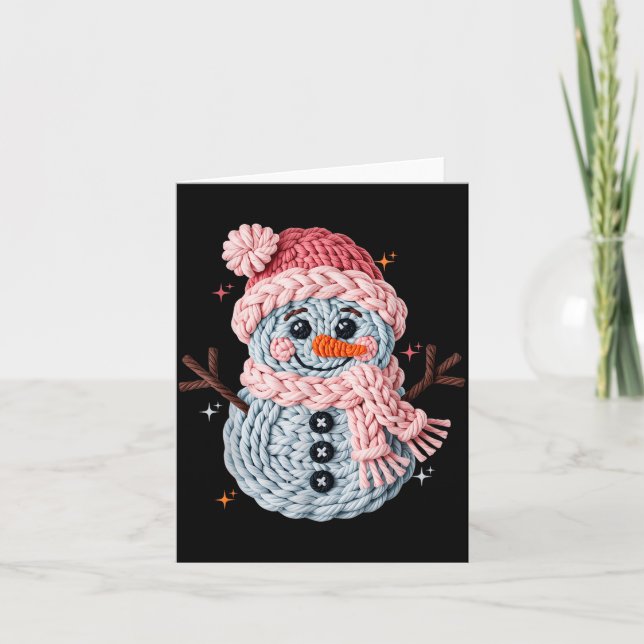 Christmas Crochet Faux Yarn Crochet Snowman Funny  Card (Front)
