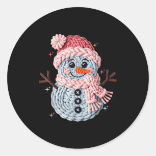 Christmas Crochet Faux Yarn Crochet Snowman Funny Classic Round Sticker