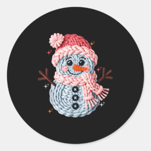 Christmas Crochet Faux Yarn Crochet Snowman Funny  Classic Round Sticker