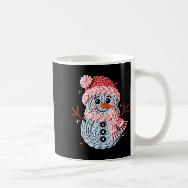 Christmas Crochet Faux Yarn Crochet Snowman Funny  Coffee Mug (Right)