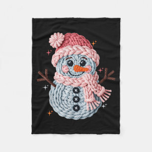 Christmas Crochet Faux Yarn Crochet Snowman Funny Fleece Blanket