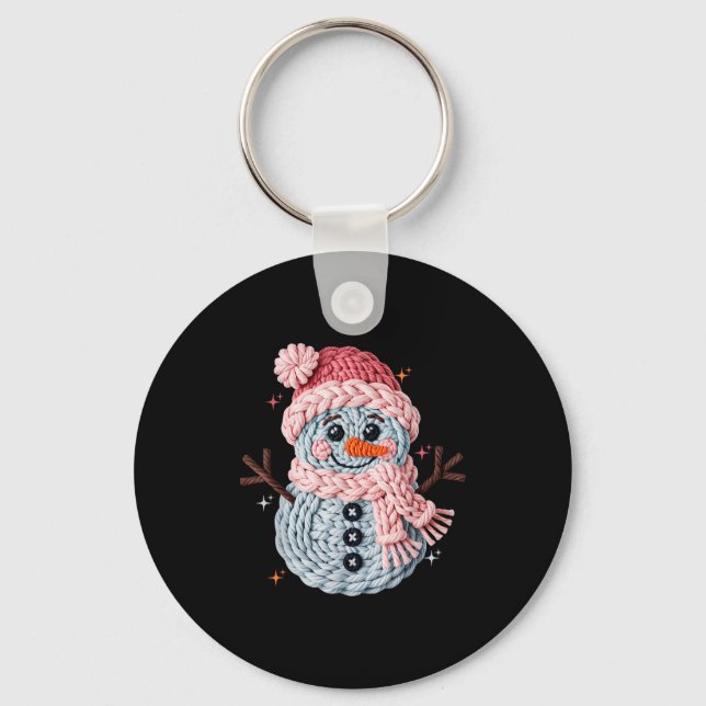 Christmas Crochet Faux Yarn Crochet Snowman Funny  Key Ring (Front)