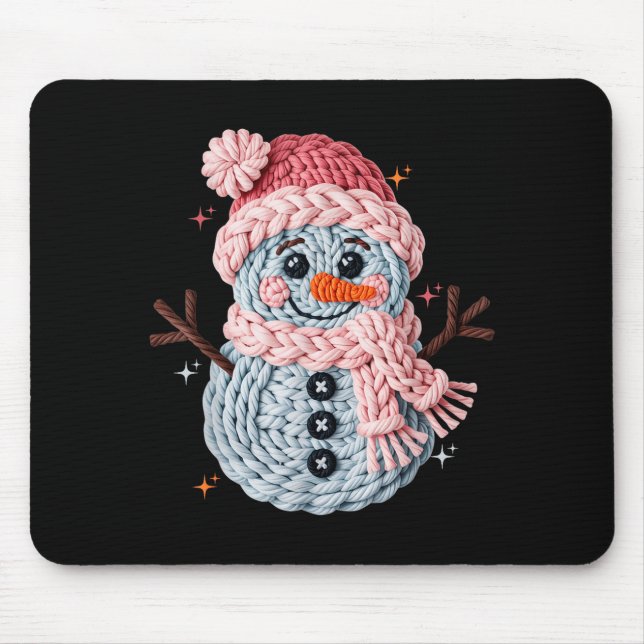 Christmas Crochet Faux Yarn Crochet Snowman Funny  Mouse Mat (Front)