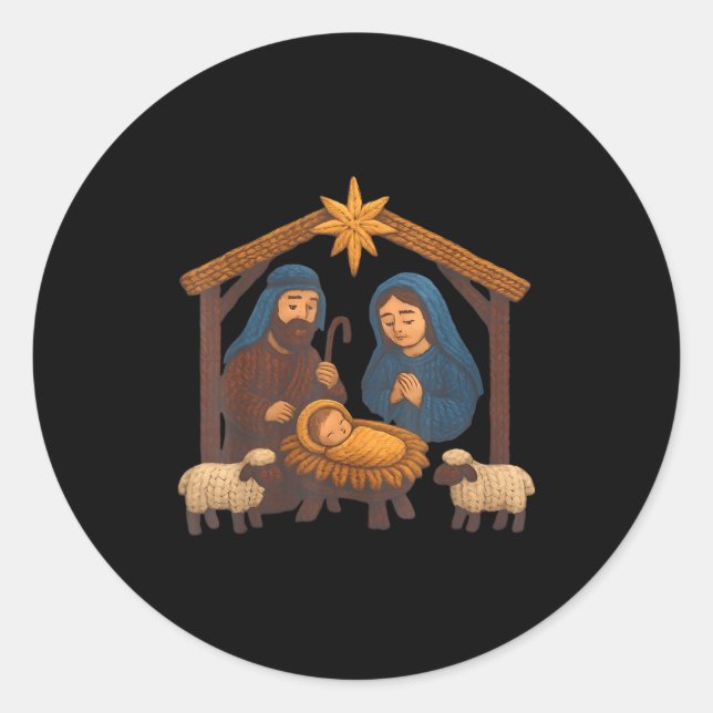 Christmas Crochet Jesus Christmas Faux Yarn Sewing Classic Round Sticker (Front)