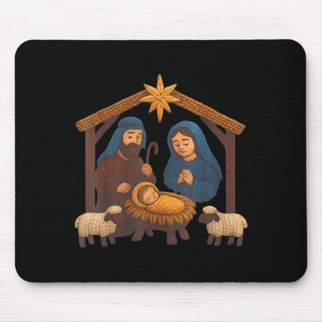Christmas Crochet Jesus Christmas Faux Yarn Sewing Mouse Mat (Front)