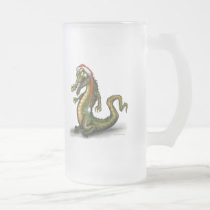 Christmas Crocodile Frosted Glass Beer Mug