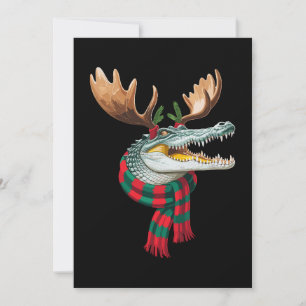 Christmas Crocodile Reindeer Antlers Scarf Holiday Invitation