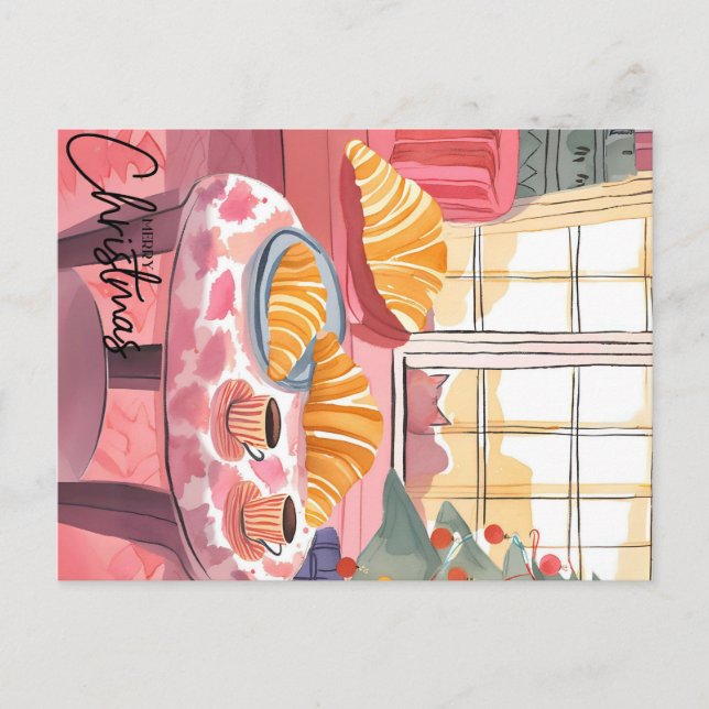 Christmas Croissant Morning Postcard (Front)