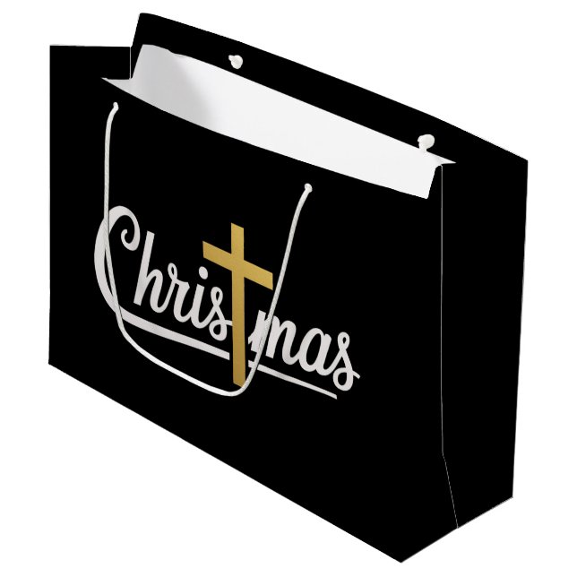 Christmas Cross Family Matching Jesus Gift Idea Large Gift Bag (Front Angled)