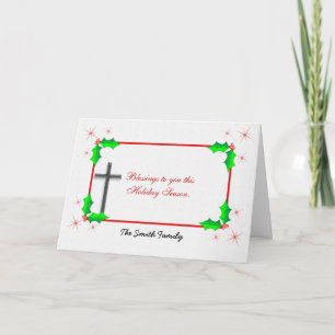 Christmas Cross Holly Illustration Holiday Card