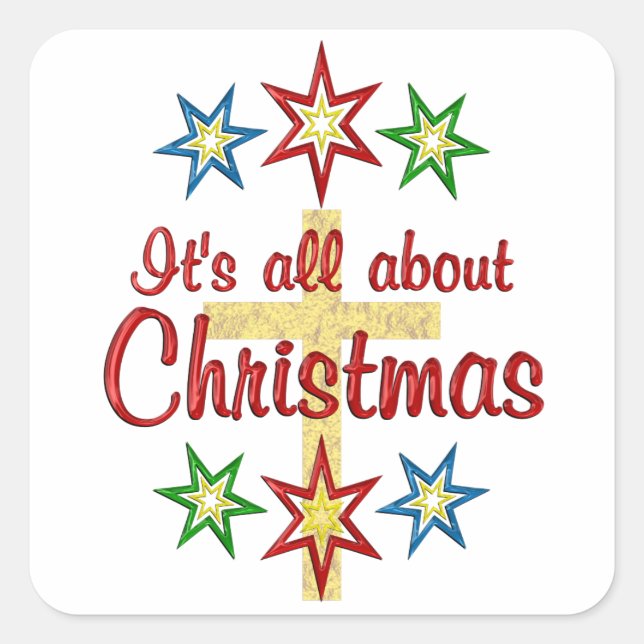 Christmas Cross Square Sticker (Front)