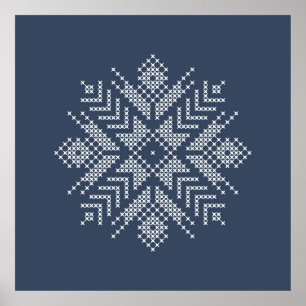 Christmas cross stitch snowflake design poster