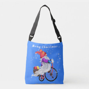 Christmas Crossbody Bag Gnome with Bike and Gifts