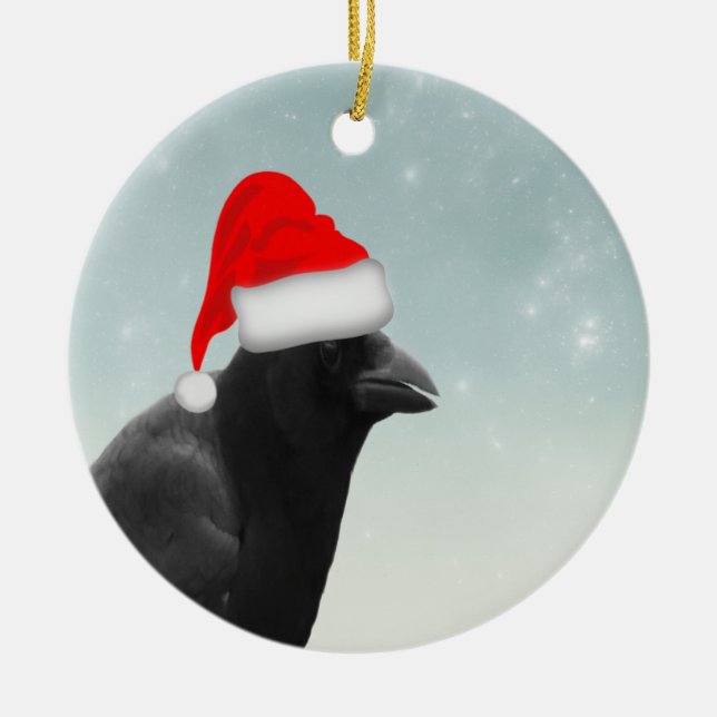 Christmas Crow Ceramic Tree Decoration (Front)