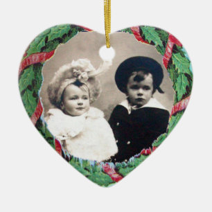 CHRISTMAS CROWN HEART  PHOTO TEMPLATE , Red Ruby Ceramic Tree Decoration