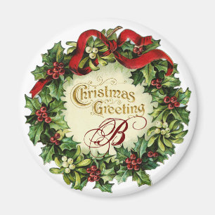 CHRISTMAS CROWN WITH MISTLETOES AND HOLLY BERRIES MAGNET