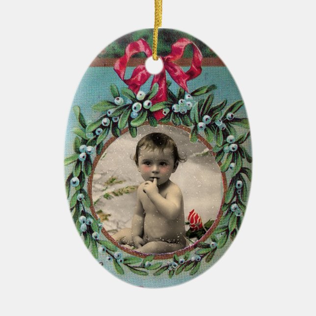 CHRISTMAS CROWN WITH MISTLETOES PHOTO TEMPLATE CERAMIC TREE DECORATION (Front)