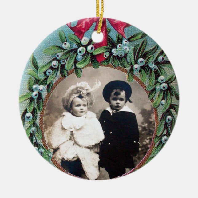 CHRISTMAS CROWN WITH MISTLETOES PHOTO TEMPLATE CERAMIC TREE DECORATION (Front)