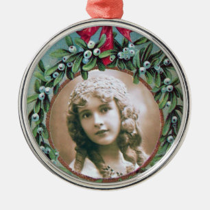 CHRISTMAS CROWN WITH MISTLETOES PHOTO TEMPLATE METAL TREE DECORATION