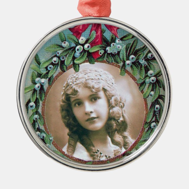 CHRISTMAS CROWN WITH MISTLETOES PHOTO TEMPLATE METAL TREE DECORATION (Front)