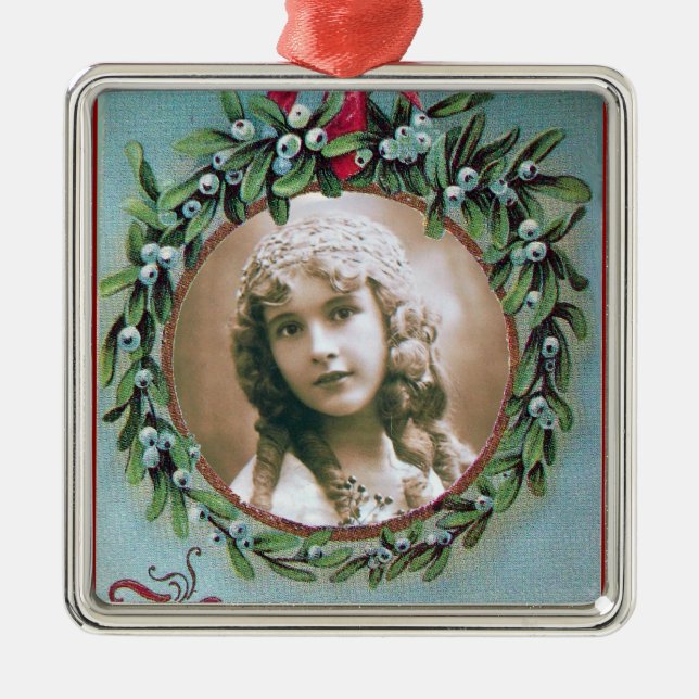 CHRISTMAS CROWN WITH MISTLETOES PHOTO TEMPLATE METAL TREE DECORATION (Front)